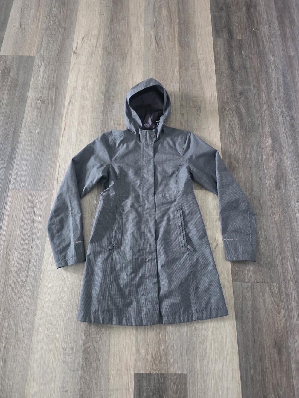 Eddie Bauer Women's Gray Raincoat Hooded Size XS